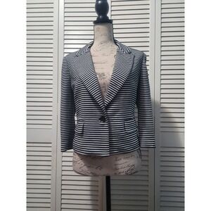 BCBG Maxazria Natalia Striped Blazer Women's Large Black & White Single Breasted